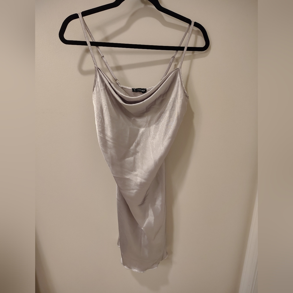 NWOT Bebe Satin Cowl Mini Dress